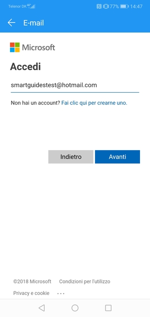 Inserisci il tuo indirizzo Hotmail e seleziona Avanti