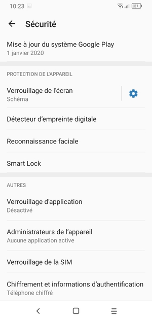 Pour modifier le code PIN de la carte SIM, faites défiler et sélectionnez Verrouillage de la SIM