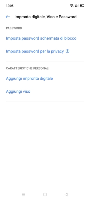 Seleziona Imposta password schermata di blocco
