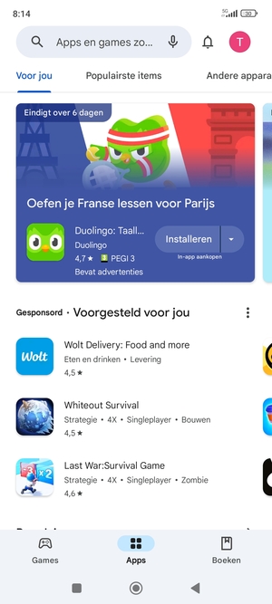 Selecteer de zoekbalk