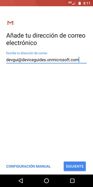 Introduzca su Dirección de correo electrónico y seleccione CONFIGURACIÓN MANUAL