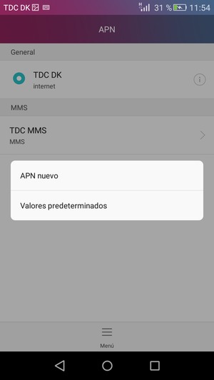 Seleccione Menú y Valores predeterminados