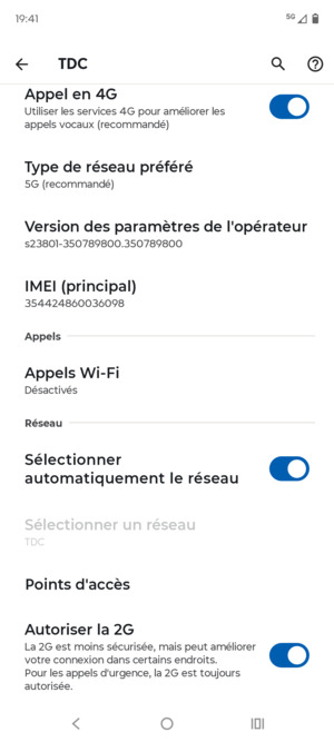 Pour changer de réseau en cas de problèmes de réseau, désactiver Sélectionner automatiquement le réseau