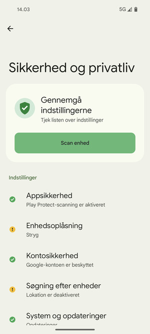 For at aktivere din skærmlås, gå til menuen Sikkerhed og privatliv og vælg Enhedsoplåsning