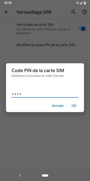 Veuillez confirmer votre nouveau code PIN de la carte SIM et sélectionner OK