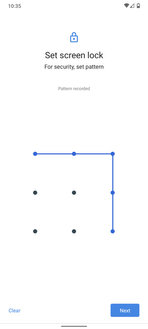 Draw an unlock pattern and select Next