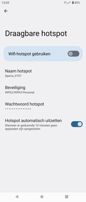 Selecteer Wachtwoord hotspot