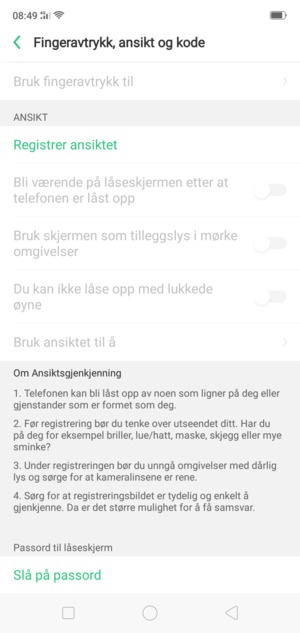 Bla til og velg Slå på passord