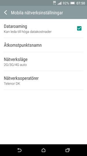 Slå på eller stäng av Dataroaming