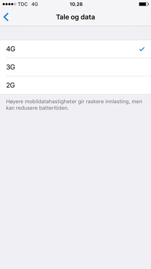 For å aktivere 4G, velg 4G