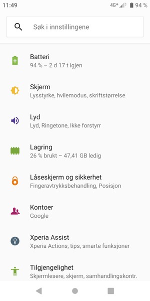 Gå tilbake til Innstillinger-menyen og velg Batteri