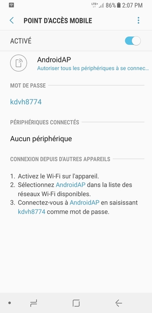 Votre téléphone est maintenant configuré pour être utilisé comme modem