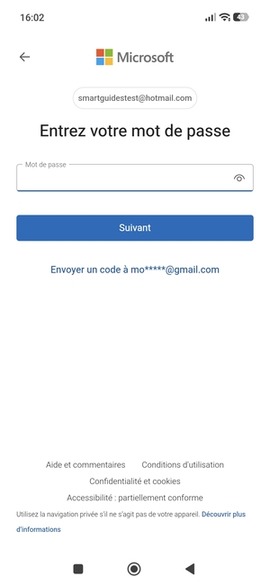Saisissez votre mot de passe Hotmail et sélectionnez Suivant