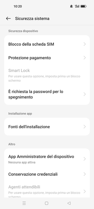 Seleziona  Blocco della scheda SIM