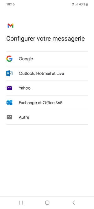 Sélectionnez Exchange et Office 365