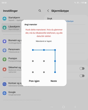 Tegn et opplåsingsmønster og velg Neste