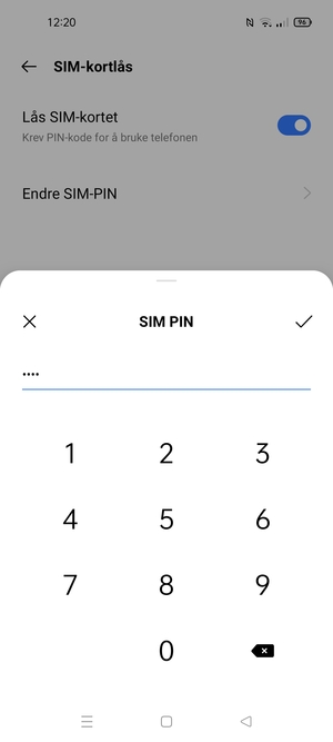 Skriv inn Gjeldende PIN-kode for SIM-kort og velg OK