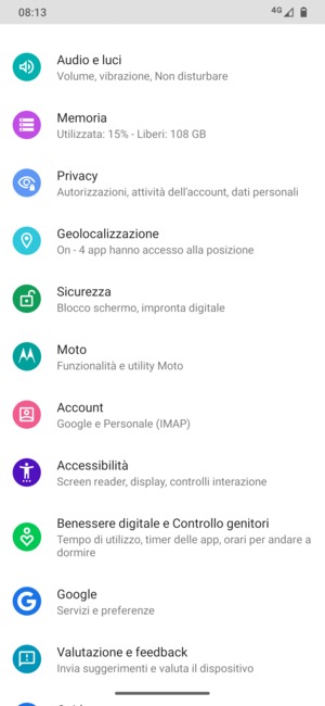 Scorri e seleziona Account