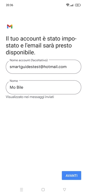 Scegli un nome per il tuo account e inserisci il tuo nome. Seleziona AVANTI