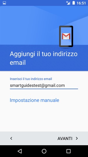 Inserisci il tuo indirizzo Gmail e seleziona AVANTI