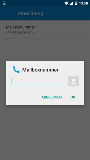 Geben Sie die Mailboxnummer ein und wählen Sie OK