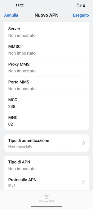 Scorri verso il basso e inserisci le informazioni di internet
