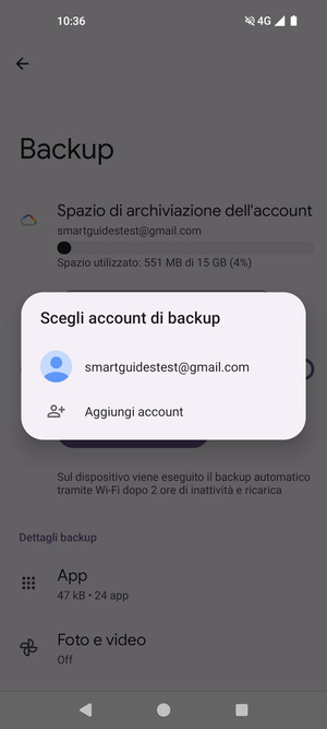 Seleziona il tuo account di backup