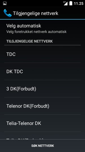 Velg en nettverksoperatør fra listen