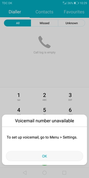 If your voicemail is not set up, select OK