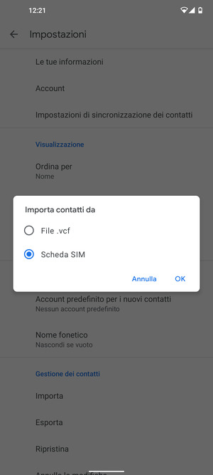 Seleziona Scheda SIM e poi OK