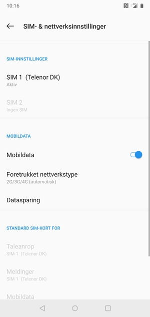 Velg SIM 1 eller SIM 2