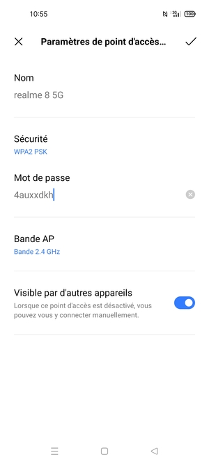 Saisissez un mot de passe de hotspot Wi-Fi d'au moins 8 caractères et sélectionnez OK