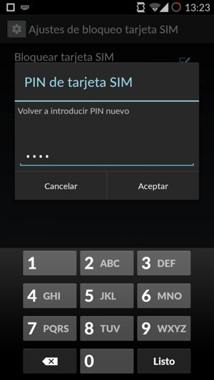 Confirme su nuevo PIN de tarjeta SIM y seleccione Aceptar