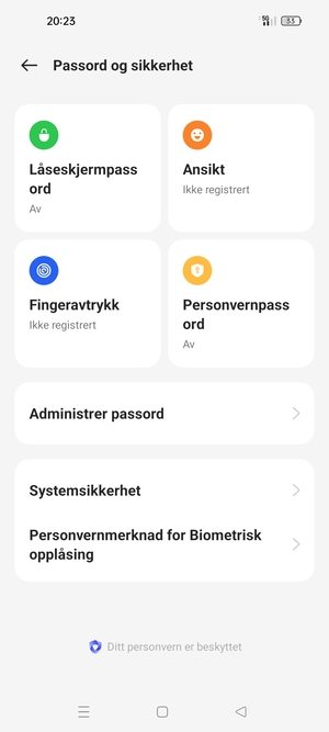 For å aktivere skjermlåsen, gå til Passord og sikkerhet-menyen og velg Låseskjermpassord