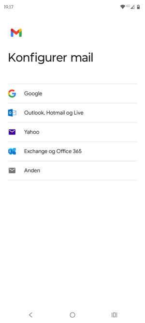 Vælg Exchange og Office 365