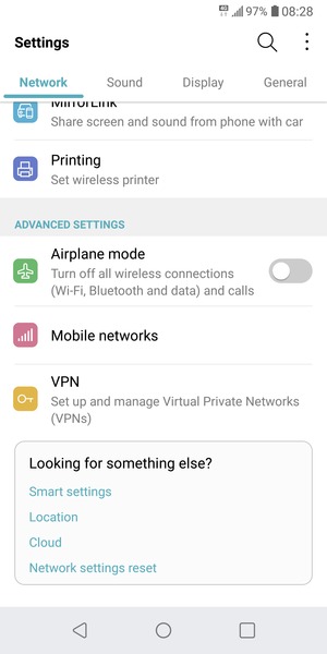 Scroll to and select Mobile Networks
