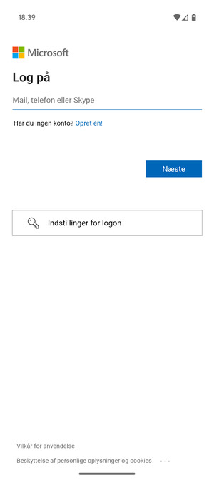 Indtast din e-mailadresse og vælg Næste