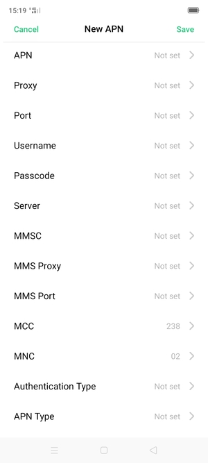 Scroll down and enter Internet information