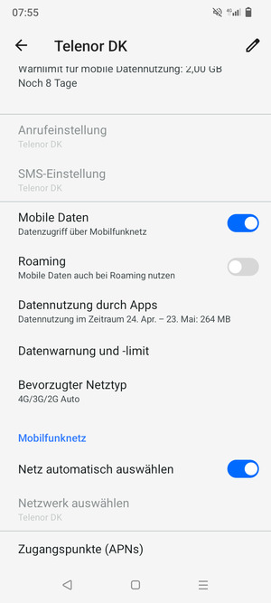 Scrollen Sie und wählen Sie Zugangspunkte (APNs)