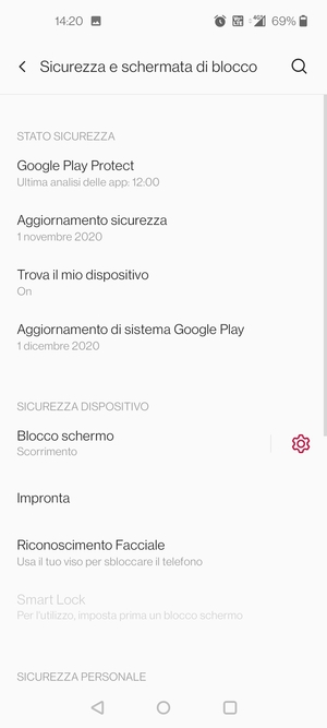 Per attivare il blocco dello schermo, vai al menu Sicurezza e schermata di blocco e seleziona Blocco schermo