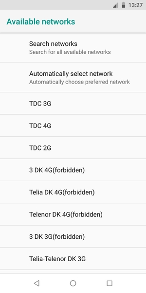 Select a network operator from the list