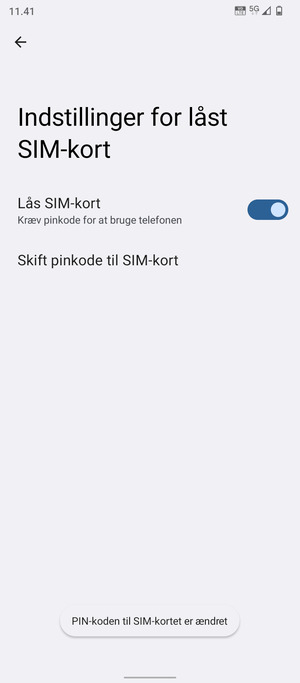Din PIN-kode til SIM-kort er nu ændret