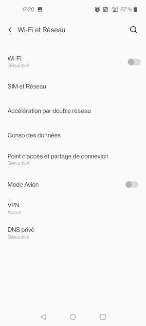 Sélectionnez SIM et Réseau