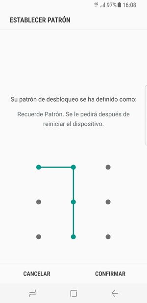 Dibuje de nuevo el patrón de desbloqueo y seleccione CONFIRMAR