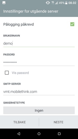Skriv inn utgående serveradresse