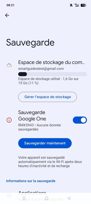 Sélectionnez Espace de stockage du compte