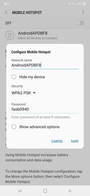 Enter a password of at least 8 characters and select SAVE