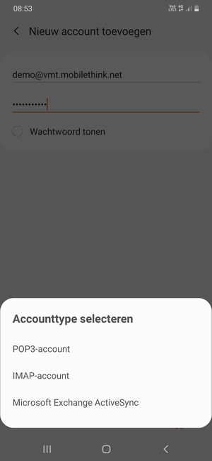 Selecteer POP3-account of IMAP-account