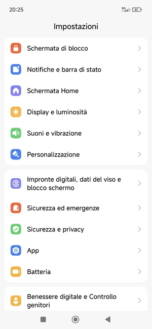 Scorri e seleziona Impronte digitali, dati del viso e blocco schermo
