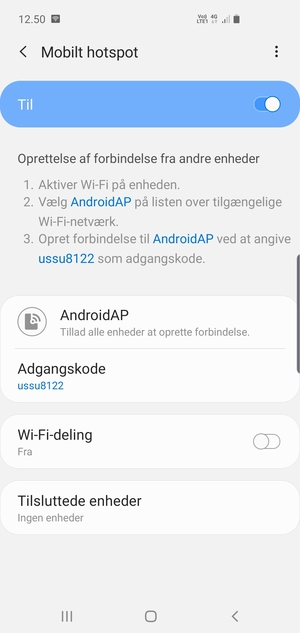 Din telefon er nu sat op til brug som modem
